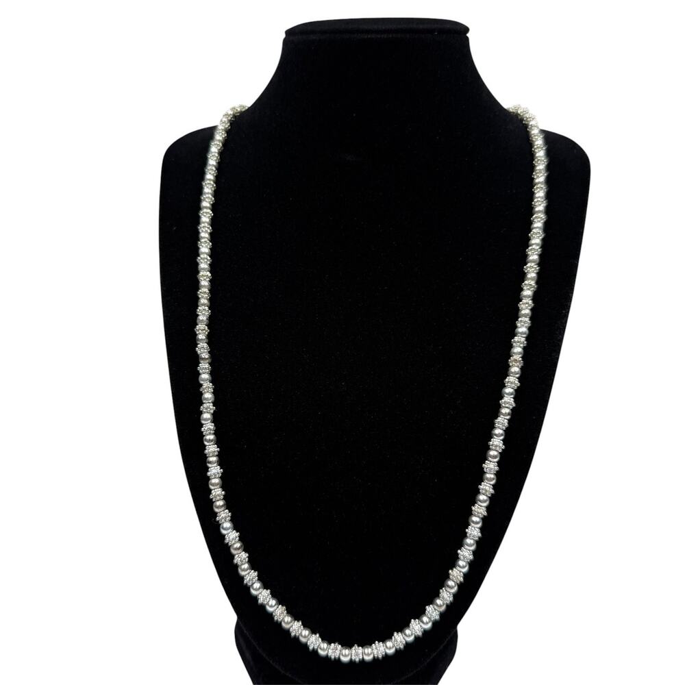 Vintage Napier Silver Tone Beaded Necklace Long Strand Fashion Jewelry 24"